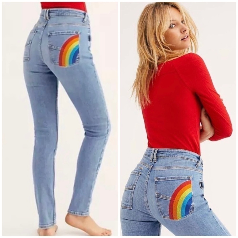 Zadig & Voltaire Light Blue Skinny Jeans with Rainbow Detail